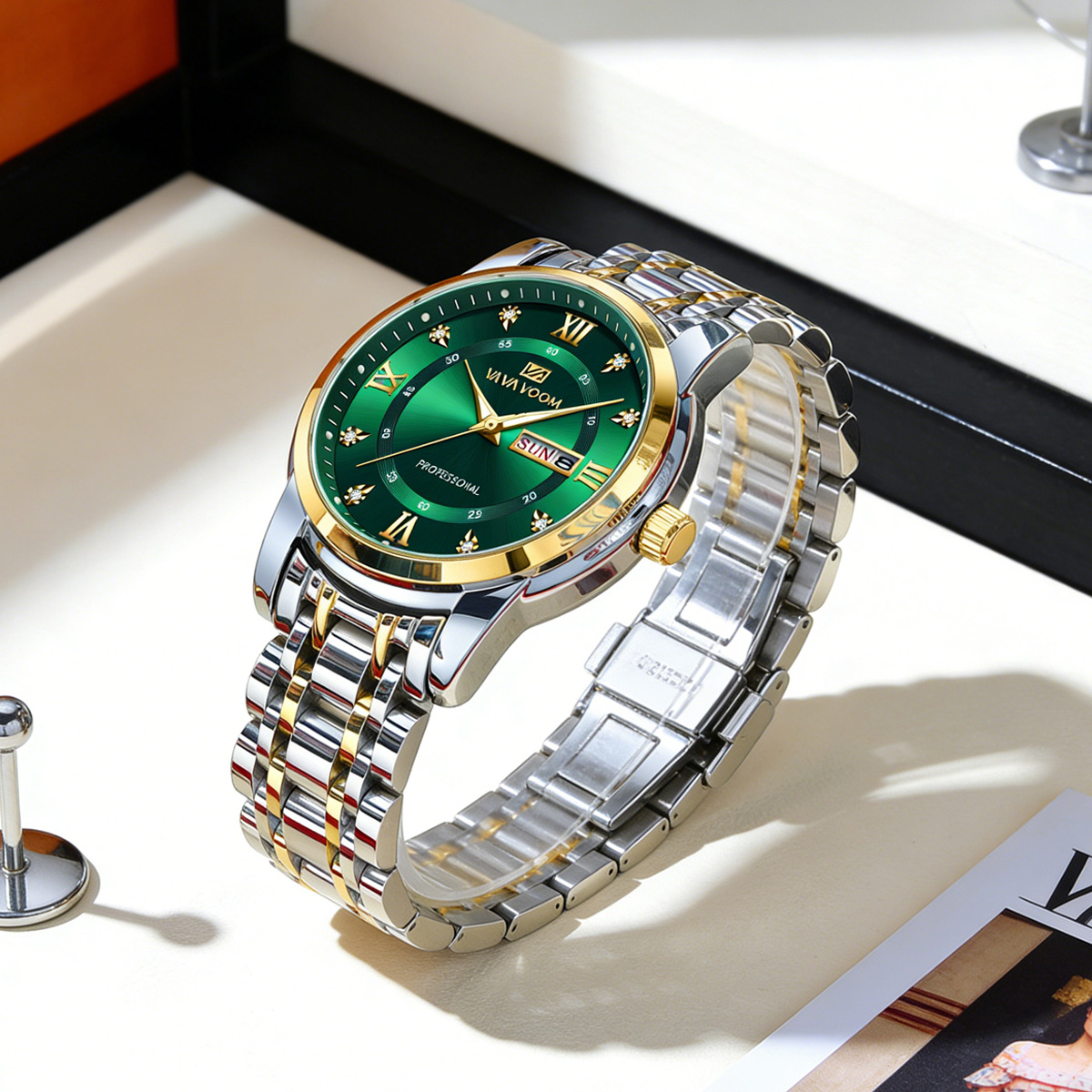 Luxury Watch With Green Dial - Jam Tangan Mewah Berhias Berlian Imitasi