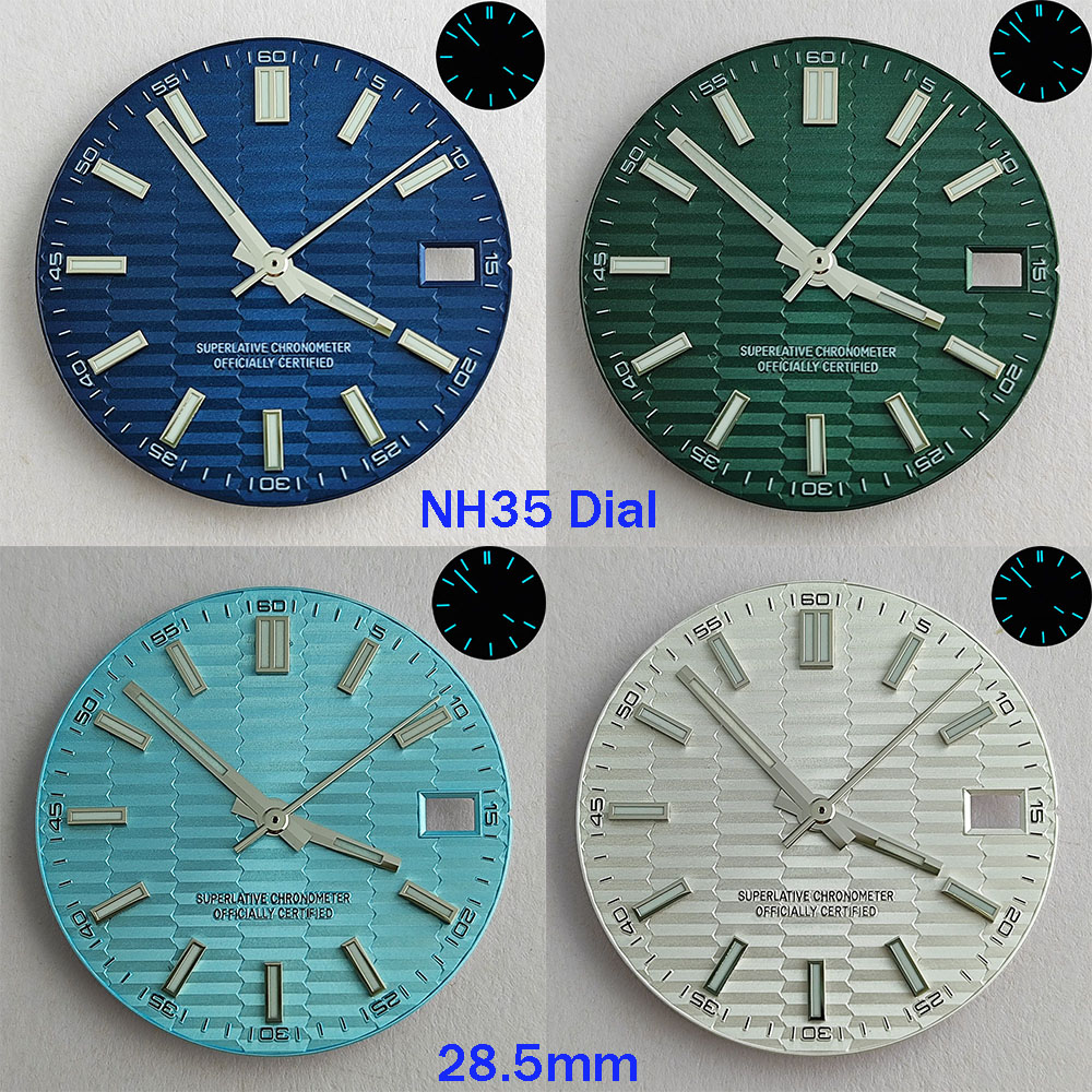 Luxury Watch With Green Dial - 28.5Mm NH35 Dial NH35 Tangan Biru-Hijau