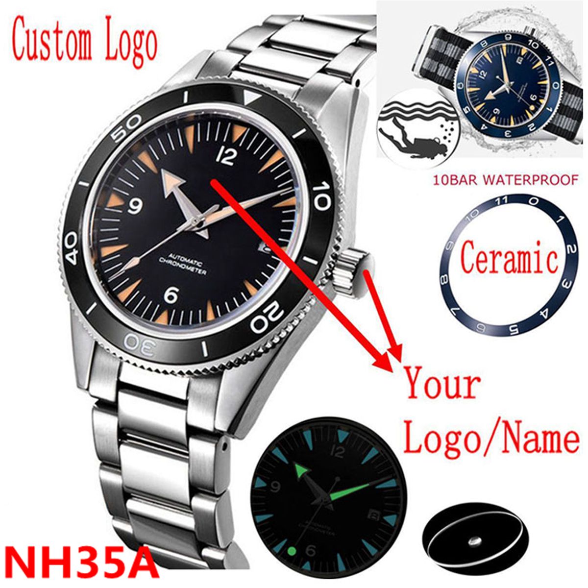Luxury Watch Design - Logo Kustom NH35 Jam Tangan Pergerakan