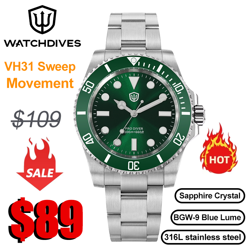 Luxury Watch With Green Dial - Jam Tangan Watchdives WD1680Q V2 Dial