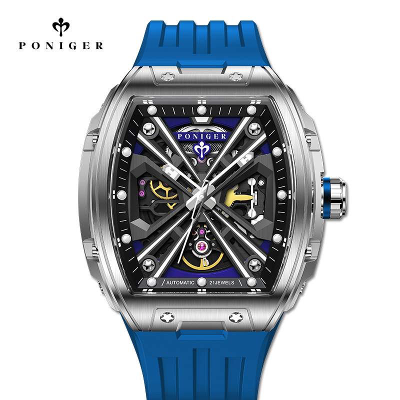 Luxury Watch On Rubber Strap - PONIGER Jam Tangan Pria Mekanis Otomatis